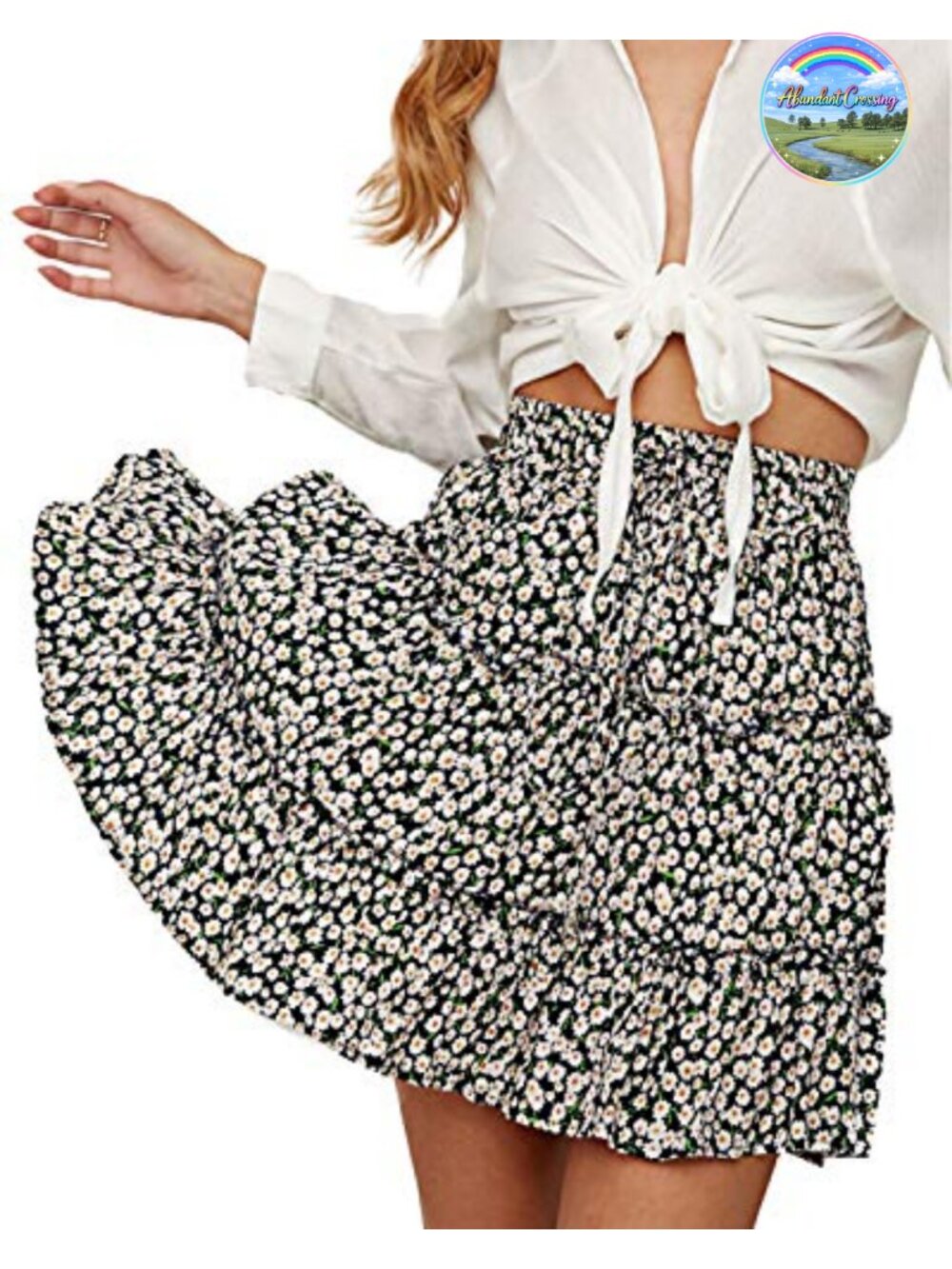 High Waist Ruffle Mini Skirt Floral Print A-Line Swing Beach Summer